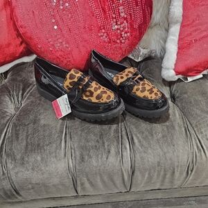 Leopard Print and Black Patent Loafers